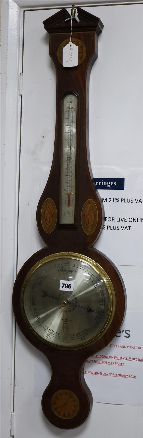 A shell inlaid mahogany barometer W.26cm